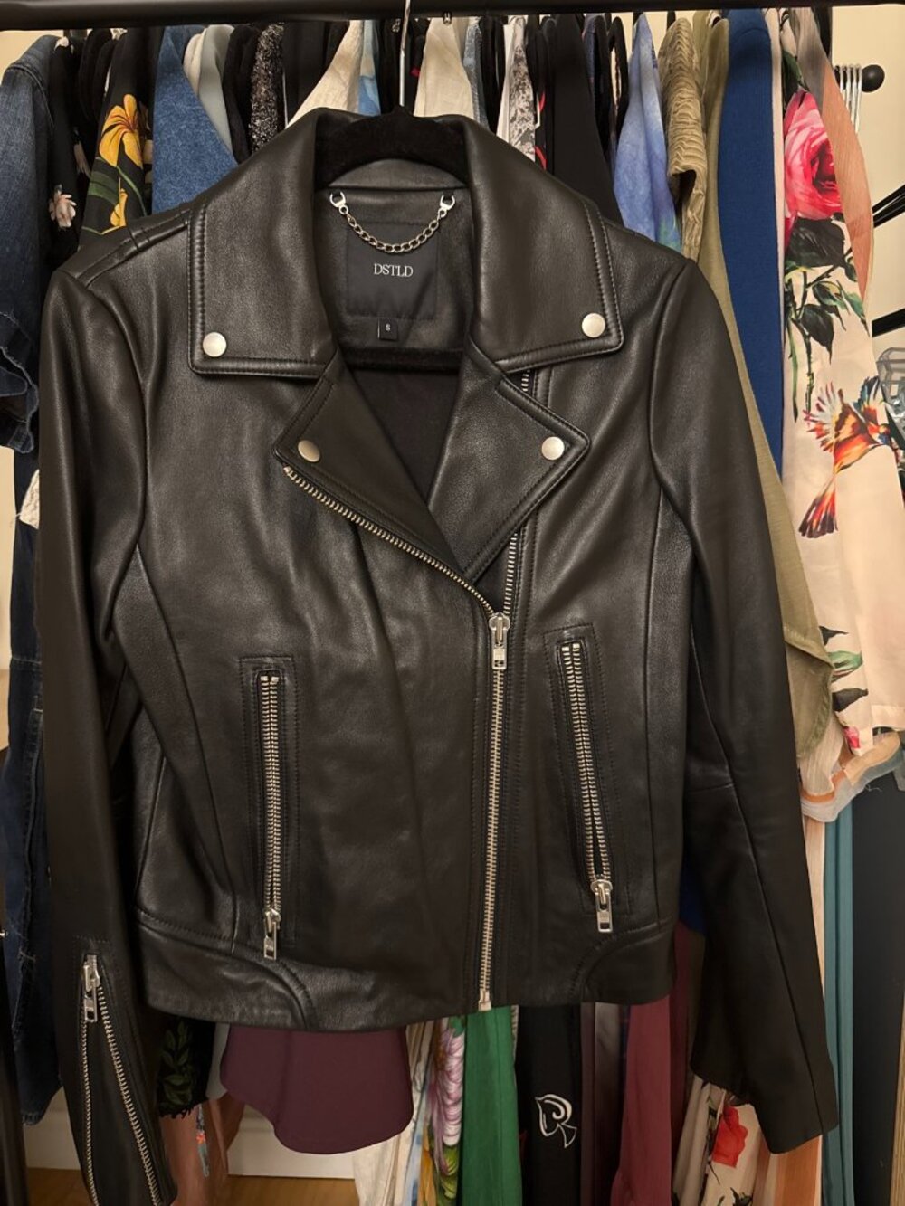 DSTLD Black Lambskin Leather Moto Jacket — Size S